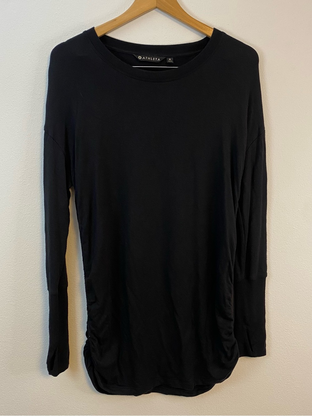 Athleta Oversized Side Ruched Black Crewneck Top Women’s Medium
